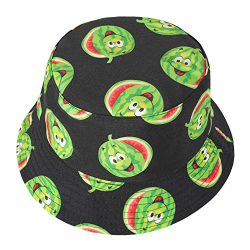 ZLYC Unisex Früchte Druck Sonnenhut Strandhut Fishermütze Outdoor-Hut,Lächeln Wassermelone Schwarz,Gr. Einheitsgröße von ZLYC