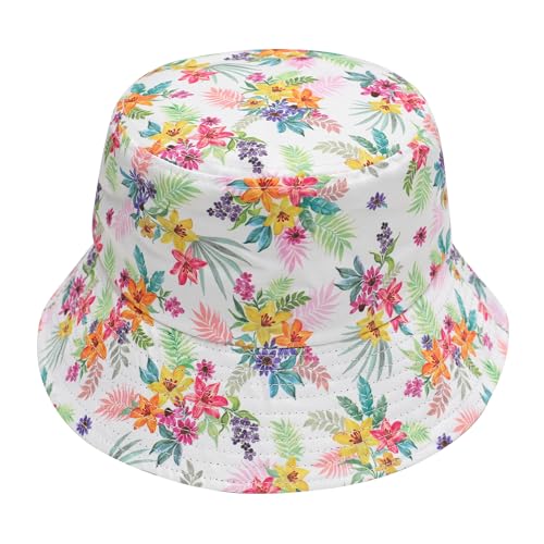 ZLYC Männer Frauen Sommer Fischerhüte Obst Hut, Weiße Tropische Blumen, One Size von ZLYC