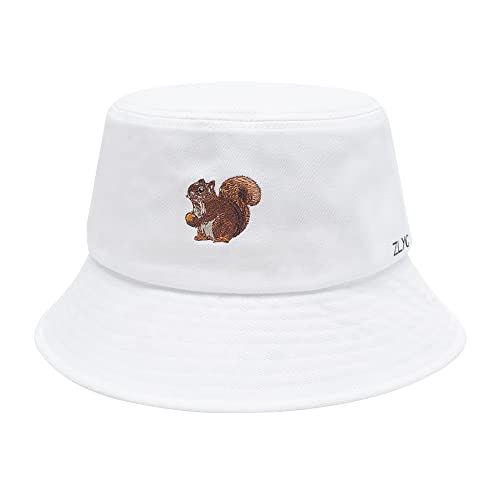 ZLYC Unisex Mode Bestickte Fischerhüte Sommerhut Outdoor-Hut Für Jugendliche (Eichhörnchen weiß) von ZLYC