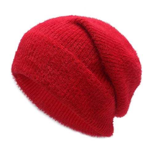 ZLYC Winter Damen Beanie Mütze Slouchy Elastizität Strickmütz(Einfaches Rot) von ZLYC