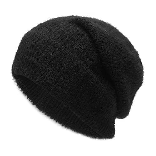 ZLYC Winter Damen Beanie Mütze Slouchy Elastizität Strickmütze(Einfaches Schwarz) von ZLYC