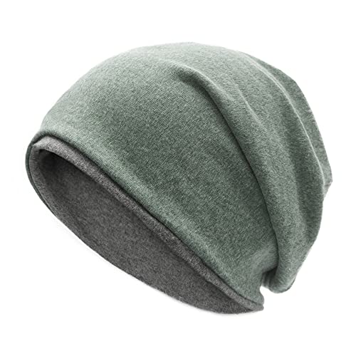 ZLYC Winter Strickmützen Doppelschicht Warm Beanie Mütze für Damen Herren(Einfarbig Grün Grau) von ZLYC