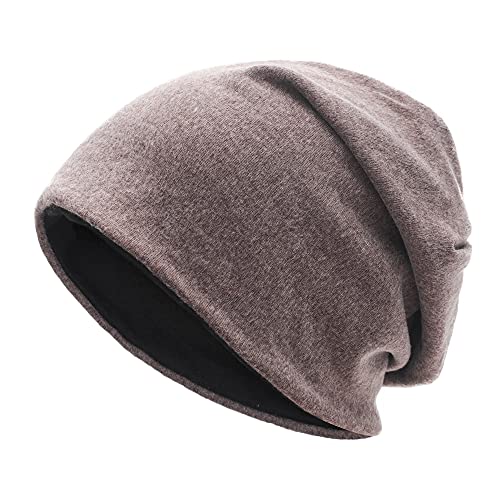 ZLYC Winter Strickmützen Doppelschicht Warm Beanie Mütze für Damen Herren(Einfarbig Kaffee Schwarz) von ZLYC