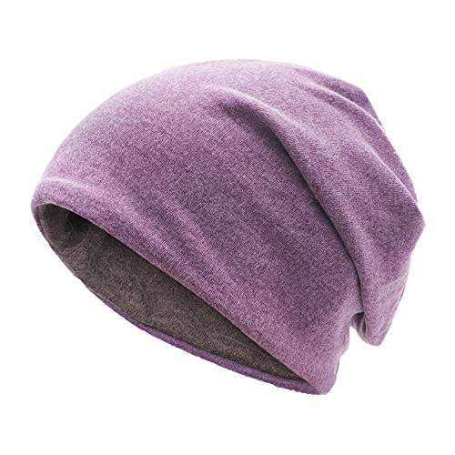 ZLYC Winter Strickmützen Doppelschicht Warm Beanie Mütze für Damen Herren(Einfarbig Lila Kaffee) von ZLYC