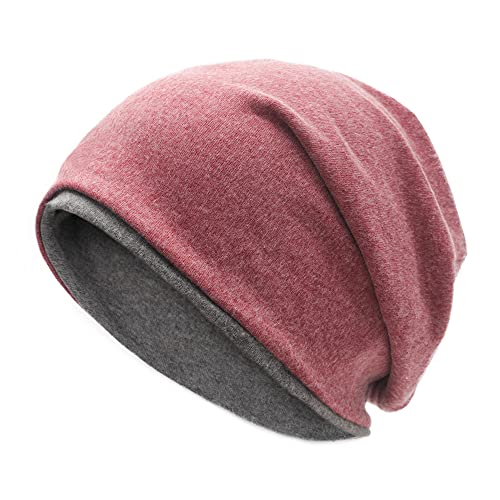 ZLYC Winter Strickmützen Doppelschicht Warm Beanie Mütze für Damen Herren(Einfarbig Rosa Grau) von ZLYC