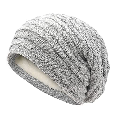 ZLYC Winter Strickmützen Doppelschicht Warm Beanie Mütze für Damen Herren(Solide Grau) von ZLYC