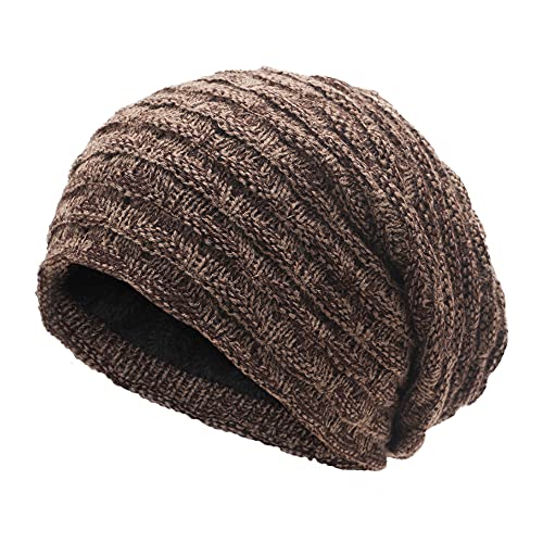 ZLYC Winter Strickmützen Doppelschicht Warm Beanie Mütze für Damen Herren(Solides Braun) von ZLYC