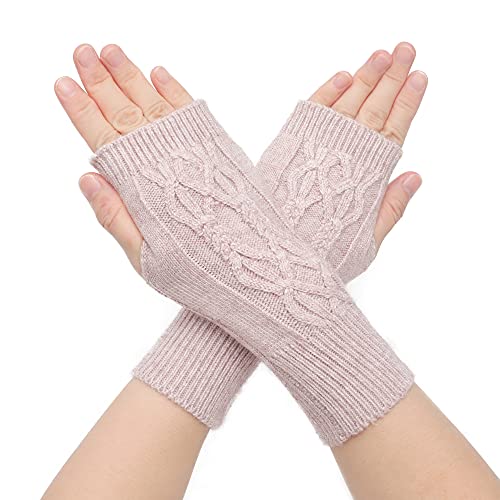 ZLYC Winter Wolle Halbfinger Handschuhe Stricken Fingerlose Armwärmer (Häkeln Hellbraun) von ZLYC