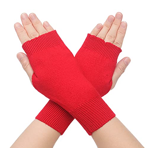 ZLYC Winter Wolle Halbfinger Handschuhe Stricken Fingerlose Armwärmer (Schlichtes Rot) von ZLYC