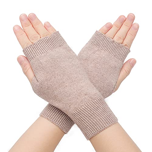 ZLYC Winter Wolle Halbfinger Handschuhe Stricken Fingerlose Armwärmer (Schlichtes Tan) von ZLYC