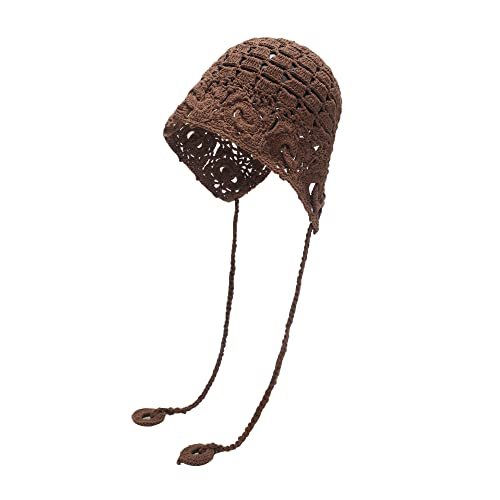 ZLYC Women Baumwolle Strickmütze Handgemacht Gehäkelter Strick Sommer Blumens Mütze(Blumen Braun) von ZLYC
