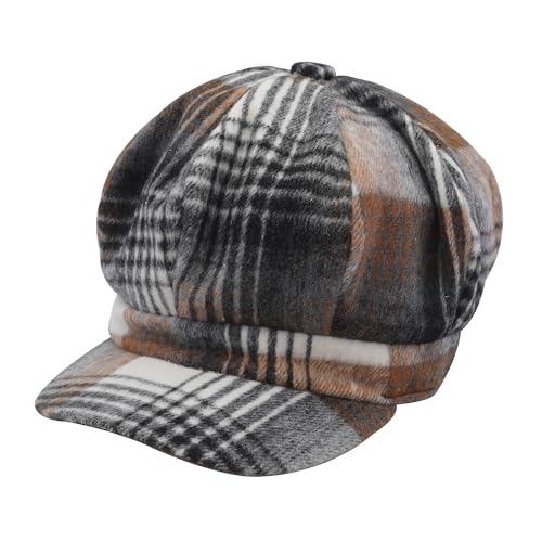 ZYLC Warme Schirmmütze Barett Mütze Wunter Ballonmütze Klassisches Design(Karomuster Weiß und Dunkelgrau),Einheitsgröße von ZLYC
