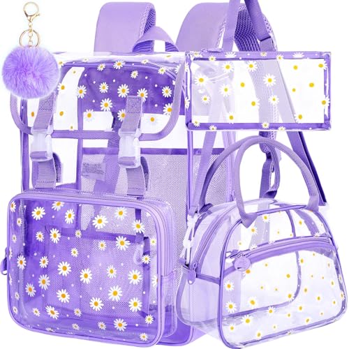 ZLYERT Transparenter Rucksack für Mädchen, 43,2 cm, 3 Stück, Blumen/Pailletten, Stadionfertig, Flip-PVC-Set, strapazierfähig, für Schule, Fitnessstudio, Konzert, zugelassen, Violettes Gänseblümchen, 3 ZLYERT Transparenter Rucksack für Mädchen, 43,2 cm, 3 Stück, Blumen/Pailletten, Stadionfertig, Flip-PVC-Set, strapazierfähig, für Schule, Fitnessstudio, Konzert, zugelassen, Violettes Gänseblümchen, 3 von ZLYERT