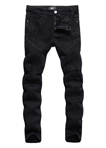 ZLZ Herren Slim Fit Biker Jeans, Super Bequeme Stretch Dünner Biker Denim Jeans Hosen 30 Schwarz01 von ZLZ
