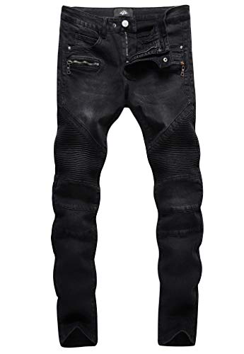 ZLZ Herren Slim Fit Biker Jeans, Super Bequeme Stretch Dünner Biker Denim Jeans Hosen 34 Schwarz von ZLZ