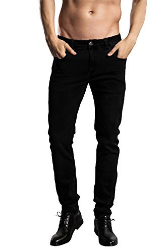 ZLZ Herren Slim Fit Jeans, jünger aussehende Moderne Bunte super bequemer Stretch Eng geschnittene Denim-Jeans 32 schwarz von ZLZ
