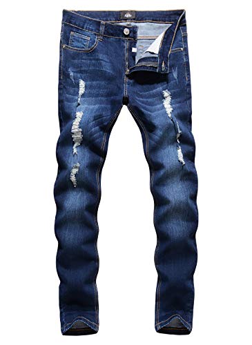 ZLZ Herren Zerrissene Dünne Beunruhigt Zerstörte Slim Fit Stretch Biker Jeans Hosen Mit Löchern 30 Blau von ZLZ