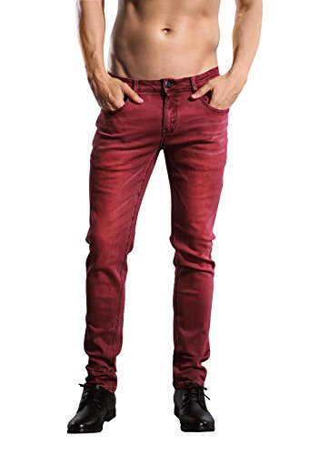 ZLZ Slim Fit Jeans, Herren Jünger aussehende Mode Bunt Bequem Stretch Skinny Fit Denim Jeans - Rot - 54 von ZLZ