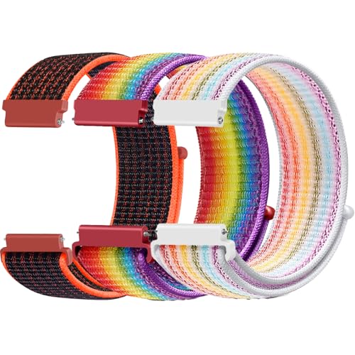 Nylon Uhrenarmbänder,Schnellverschluss Ersatz Sport Loop Uhrenarmband Armband Verstellbare Aatmungsaktive Gewebte Sportbänder Ersatzarmband für Damen Herren (Regenbogen + Rot und Schwarz + Bunt, 20mm) von ZLZKJS