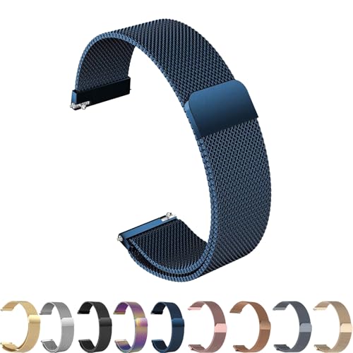 ZLZKJS Edelstahl Mesh Uhrenarmband, 14mm 16mm 18mm 20mm 22mm 24mm Magnetverschluss Smartwatch Schnellverschluss Metall Ersatz Armband für Damen Herren Watch Uhren Ersatzband (Blau, 24mm) von ZLZKJS