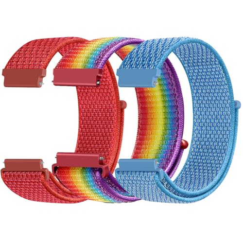 ZLZKJS Nylon Uhrenarmbänder,Schnellverschluss Ersatz Sport Loop Uhrenarmband Armband Verstellbare Aatmungsaktive Gewebte Sportbänder Ersatzarmband für Damen Herren (Regenbogen+Blau+Rot, 22mm) von ZLZKJS