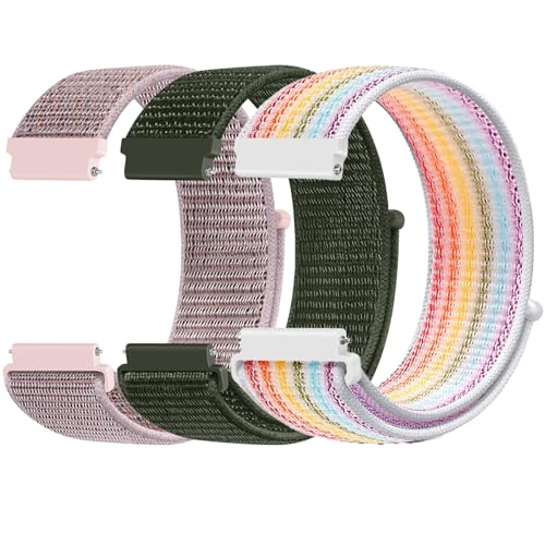 ZLZKJS Nylon Uhrenarmbänder,Schnellverschluss Ersatz Sport Loop Uhrenarmband Armband Verstellbare Aatmungsaktive Gewebte Sportbänder Ersatzarmband für Damen Herren (Rosa Sand + Grün + Bunt, 22mm) von ZLZKJS