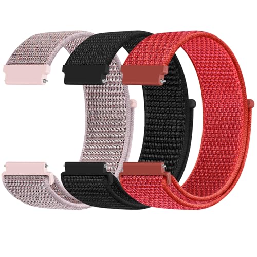 ZLZKJS Nylon Uhrenarmbänder,Schnellverschluss Ersatz Sport Loop Uhrenarmband Armband Verstellbare Aatmungsaktive Gewebte Sportbänder Ersatzarmband für Damen Herren (Rosa Sand + Schwarz + Rot, 22mm) von ZLZKJS
