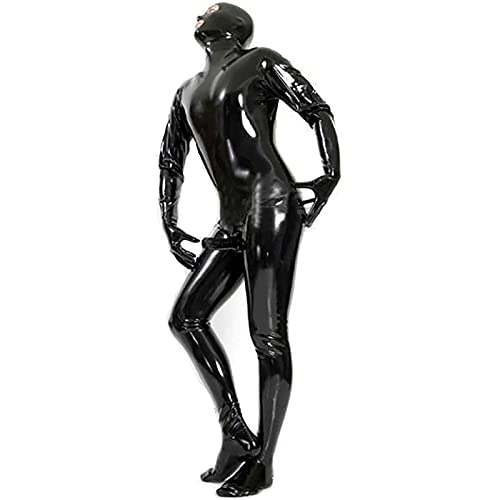 Frauen Sexy Catsuit Kunstleder Nachtclub Wetlook PVC Leder Catsuit Reißverschluss Ganzbody mit Maske Jumpsuits, weiß, X-Large von ZLZNX