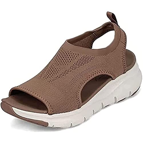 Sandalen Damen Sommer Keilabsatz Sandalen Sommer Sport Sandalen Strick Mesh Atmungsaktives Weiche Sohle Casual Offener Zeh Plateau Walkingschuhe,1,38 EU von ZLZNX