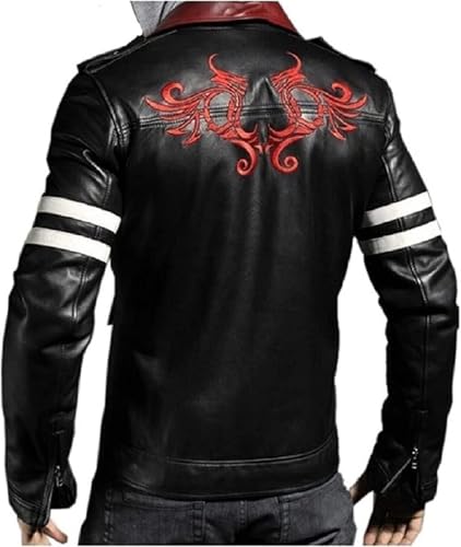 ZM ATTIRE Herren Alex Mercer Prototyp Drache bestickte Biker schwarze Lederjacke Halloween Cosplay Kostüm, Echtes Leder - Schwarz, XL von ZM ATTIRE
