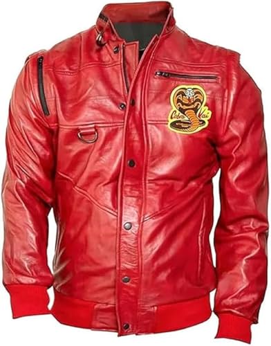 ZM ATTIRE Herren Red Kai Kostüm Johnny Lawrence Cosplay Lederjacke, Echtes Leder – rote Jacke, 3XL von ZM ATTIRE