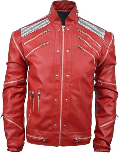 ZM ATTIRE Herren MJ Beat it Cordura/Kunst/Real Jacke Thrilled Concert Cosplay Halloween Kostüm, Kunstleder - Beat it Red, M von ZM ATTIRE