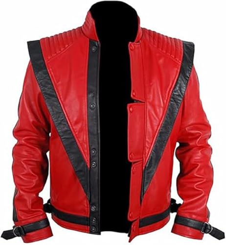 ZM ATTIRE Herren MJ Thriller Lederjacke Thrilled Concert Cosplay Halloween Kostüm Rot, Kunstleder - Rot, M von ZM ATTIRE