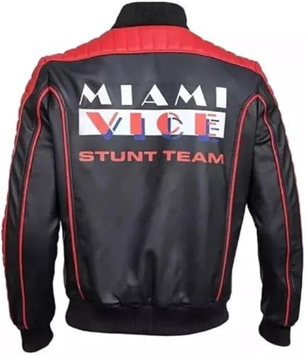 ZM ATTIRE Herren Miami Fall Ryan Gossling Guy Vice Stunt Team Leder-Bomberjacke, Schwarz / schwarzes Leder, L von ZM ATTIRE