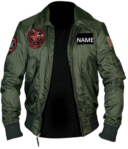 ZM ATTIRE Tom Multiple Patches G1 Bomberjacke für Herren, Grün, Fallschirmjacke, Parachute – grüne Jacke, L von ZM ATTIRE