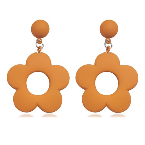 Niedliche hohle Blume baumeln Ohrringe Harz Kleine Blume baumeln Ohrring Neon Blume Ohrring 70er 80er Jahre Vintage Ohrringe Muttertag Geschenk für Frauen Mädchen, Acryl Metall, Kein Edelstein von ZMANYIJEW