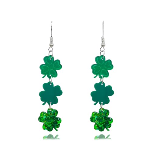 St. Patrick's Day Ohrringe Acryl Kleeblatt Dinosaurier Arcuation baumelnde Ohrringe lustige grüne Kleeblatt-Ohrringe für Frauen Mädchen St. Patrick's Day Geschenk, Metall, Kein Edelstein von ZMANYIJEW