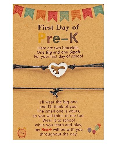 ZMANYIJEW Dinosaurier Back to School Mommy and Me Armband Einschulung Armband Set für 2 Einschulung Passendes Herz Wunscharmband Geschenke für Mädchen (Pre-k) von ZMANYIJEW