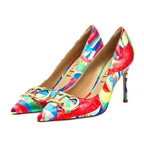 Damen High Heels Spitz Metall Schnalle Party Karneval Damenschuhe 9cm(Color 1,37) von ZMCGNO