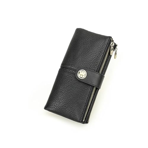 Echtes Leder Lange Brieftasche Frauen Grün Zipper Telefon Tasche Geldbörse Geld Tasche Mit Slot Weibliche Kupplung Brieftaschen(Black) von ZMCGNO