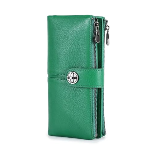 Echtes Leder Lange Brieftasche Frauen Grün Zipper Telefon Tasche Geldbörse Geld Tasche Mit Slot Weibliche Kupplung Brieftaschen(Green) von ZMCGNO