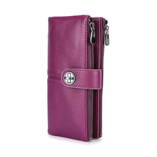 Echtes Leder Lange Brieftasche Frauen Grün Zipper Telefon Tasche Geldbörse Geld Tasche Mit Slot Weibliche Kupplung Brieftaschen(Purple) von ZMCGNO