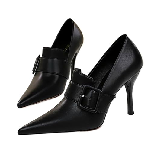 Gürtelschnalle Pumps Damen Dünne Absätze Spitzschuh Partyschuhe(Black,34) von ZMCGNO