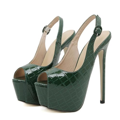 Print Leder Plateau Pumps Damen Stiletto Sandalen Peep Toe Extreme High Heels(Green,36) von ZMCGNO