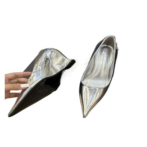 Spitzschuh Keilabsatz High Heels Damen Pumps Silber Rot Schuhe(Silver,38) von ZMCGNO