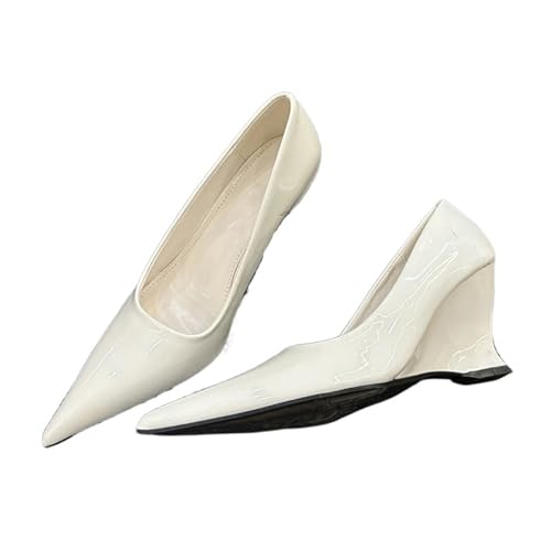 Spitzschuh Keilabsatz High Heels Damen Pumps Silber Rot Schuhe(White,35) von ZMCGNO