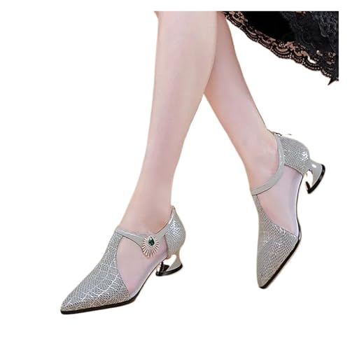 ZMCGNO Damen Frühling & Sommer Atmungsaktive Fersenschuhe Lady Cool Schwarz & Grau Komfort Party Hohe Schuhe(Color 2,36) von ZMCGNO