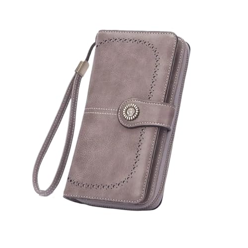 ZMCGNO Damen Geldbörse RFID Anti-Diebstahl Leder Geldbörsen for Damen Langer Reißverschluss Große Damen Clutch Damen Geldbörse Kartenhalter(Gray-2) von ZMCGNO