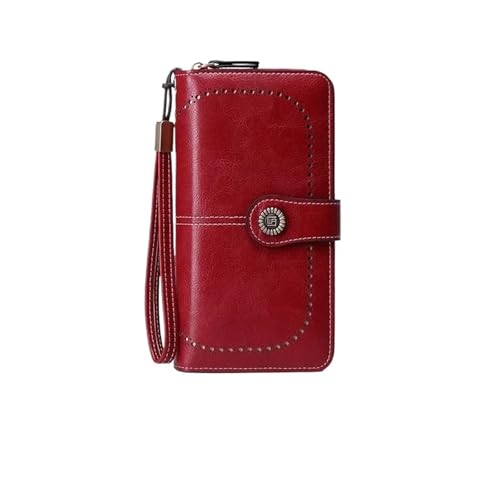 ZMCGNO Damen Geldbörse RFID Anti-Diebstahl Leder Geldbörsen for Damen Langer Reißverschluss Große Damen Clutch Damen Geldbörse Kartenhalter(Red-1) von ZMCGNO