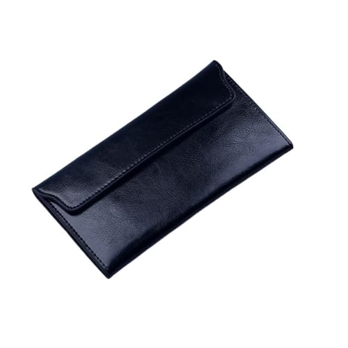 ZMCGNO Echtes Leder Damen Geldbörse Lange Dünne Geldbörse Rindsleder Mehrere Karten Halter Clutch Tasche Standard Geldbörse(Black) von ZMCGNO